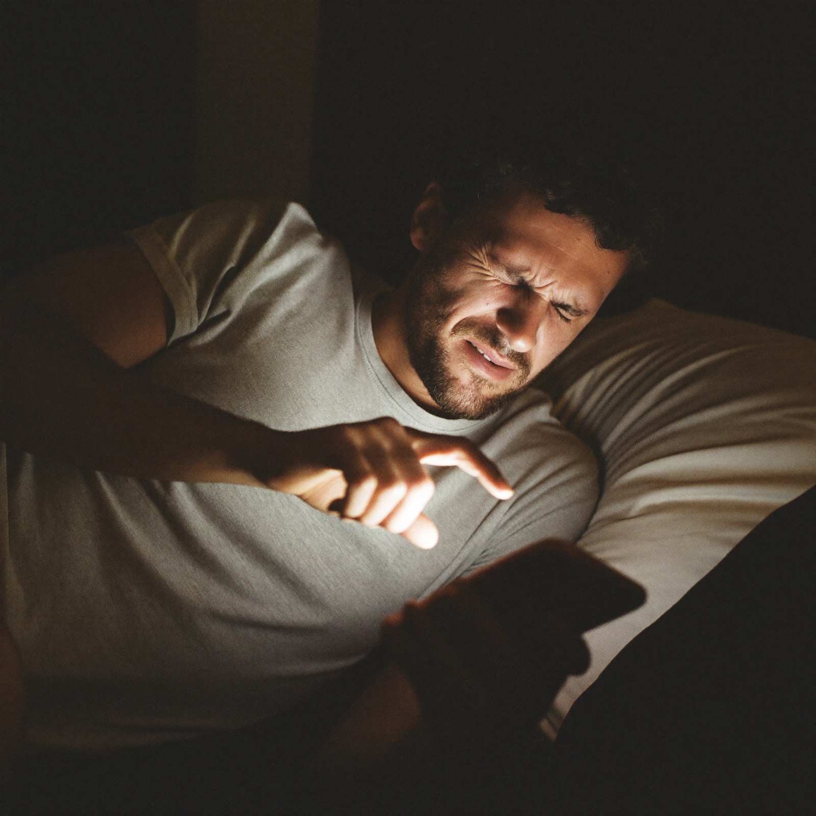 A man googling his worry late at night